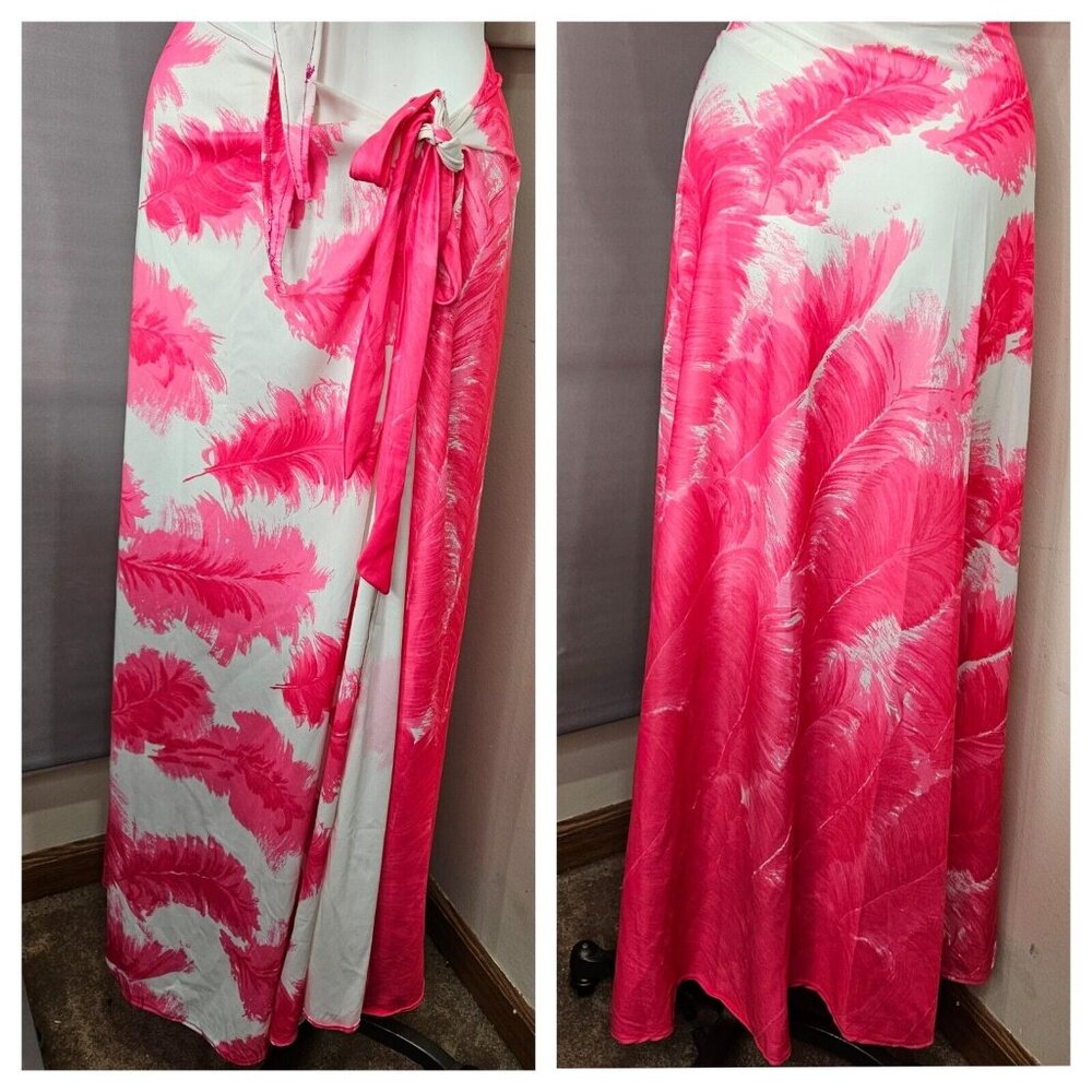 Beach Swim Cover Up Tie Crop Top Sarong Skirt 2 pc M L XL Pink White Floral - Picture 4 of 9
